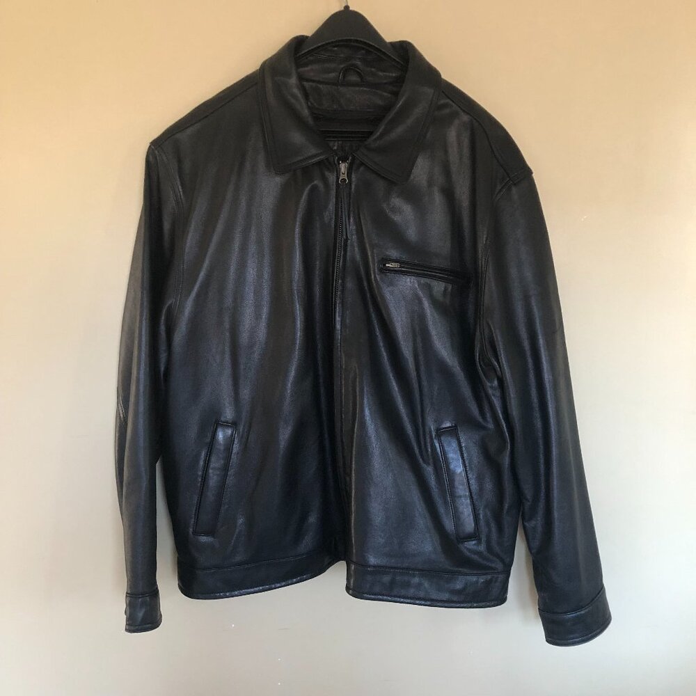 AMERICAN CLASSICS SOFT BLACK LEATHER ZIP BOMBER JACKET XXL MOB BOSS MINIMALIST
